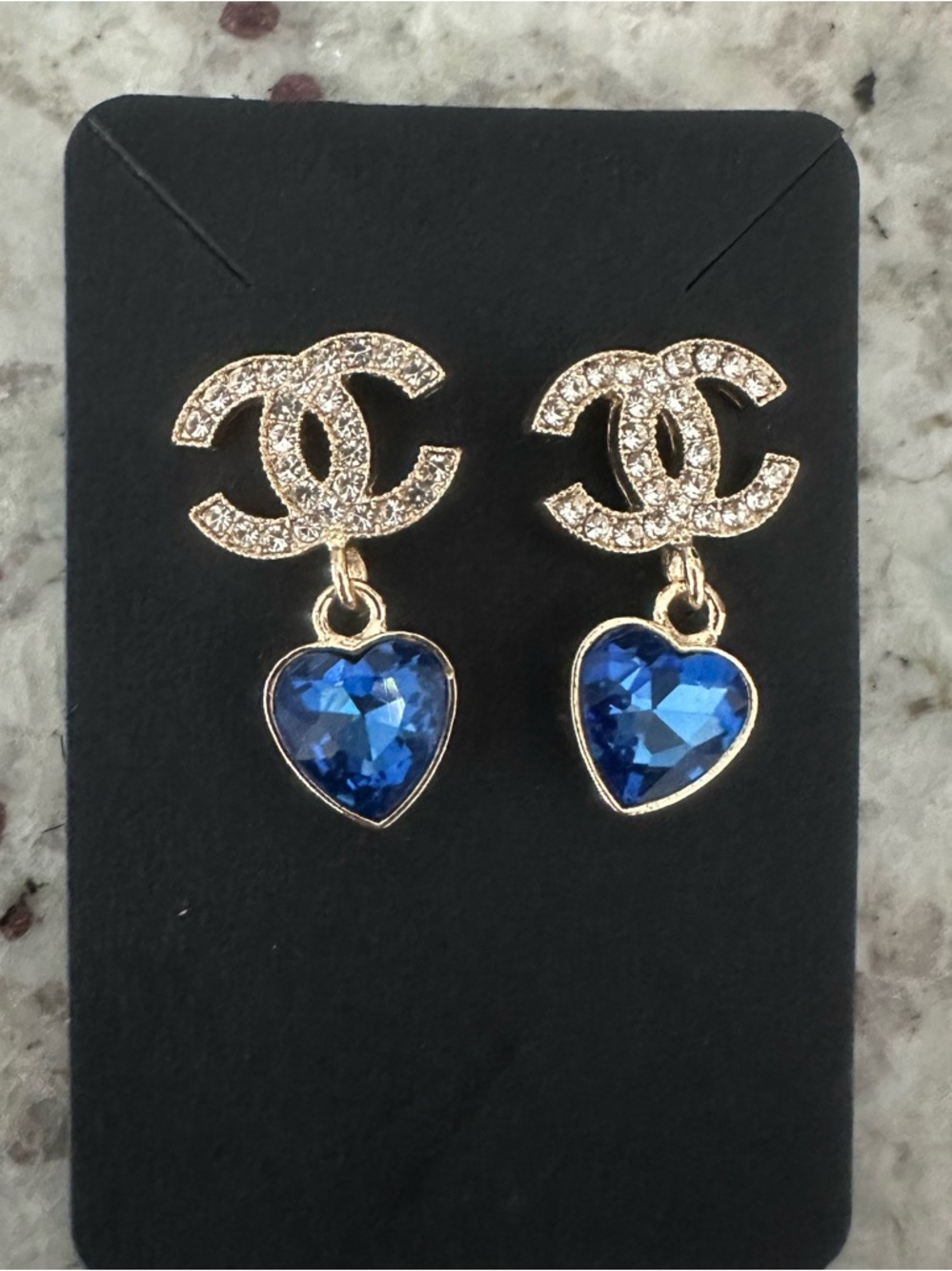 Drop Earrings with Blue Heart Stones